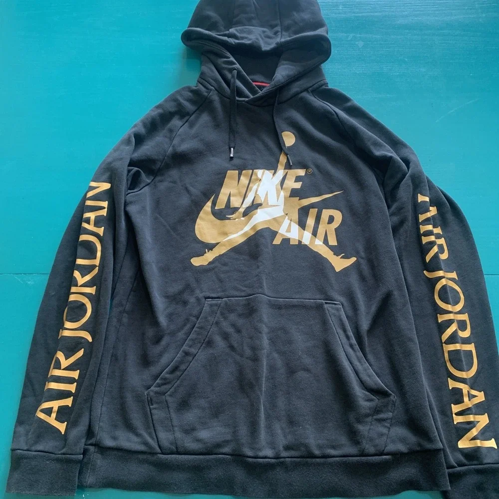 Nike Air Jordan Hoodie Sweatshirts Mens Medium Black Gold Jumpman Basketball Y2K
